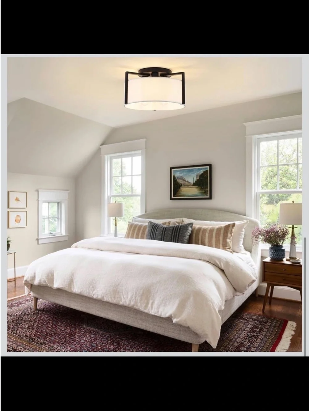 3-Light Semi Flush Mount Ceiling Light - Modern Black Drum Fixture - New in Box